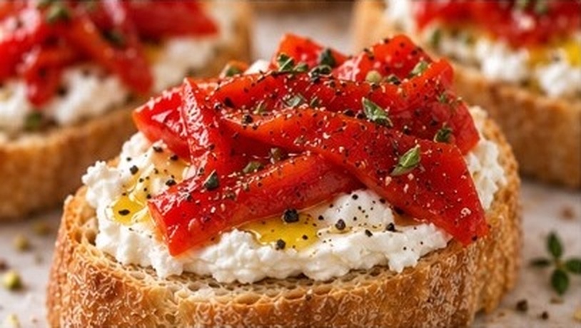 Bruschetta de Crema de queso y morrones al vinagre