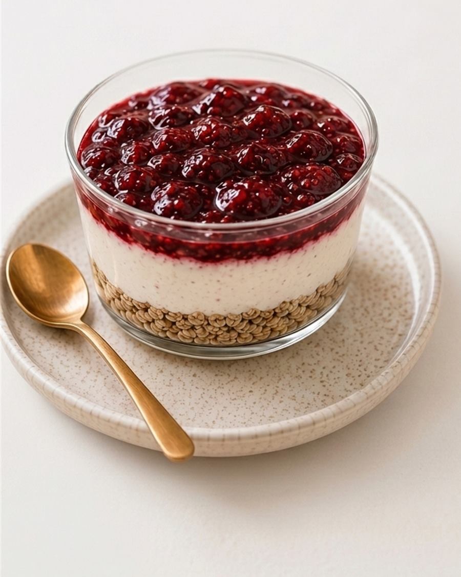 Cheesecake de yogur griego con frutos rojos en vaso de 90 ml