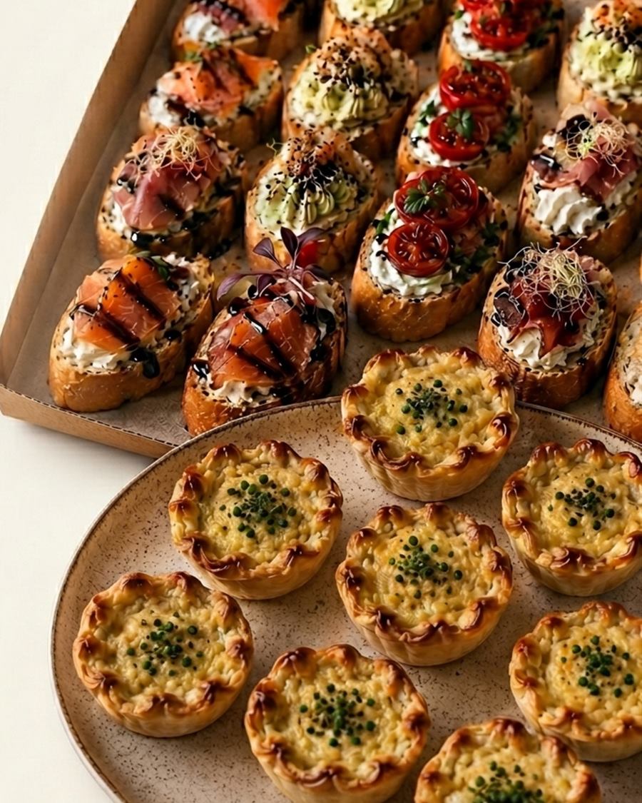 Bruschettas gourmet y canastitas de humita