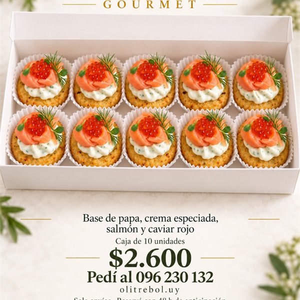 Caja de 10 Bocados Gourmet de Salmón y Caviar Olitrebol